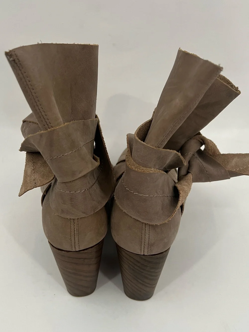 Free People Spire Taupe Leather Ankle-Wrap Platform Clogs